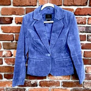 B by Bernardo Suede Blue Pockets Lined Button Up Dramatic Unique Jacket S